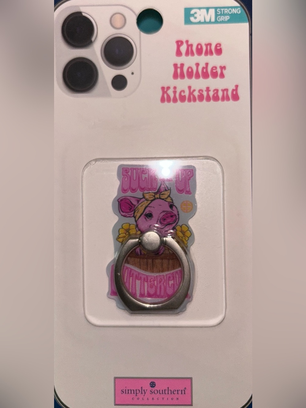 Simply Southern Pink Pig ‘Suck It Up Buttercup’ Phone Ring Kickstand 3M Grip